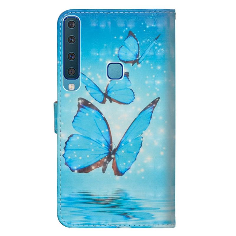 Lederhüllen Samsung Galaxy A9 Handyhülle Fliegende Blaue Schmetterlinge