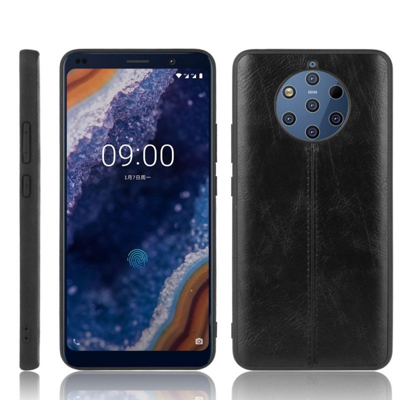 Hülle Nokia 9 PureView Schwarz Genähter Ledereffekt