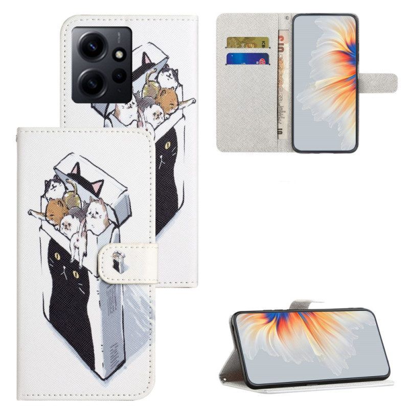 Flip Case Für Xiaomi Redmi Note 12 4G Mit Kordel Tanga-katzen