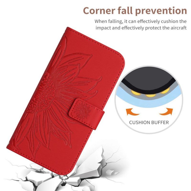 Flip Case Für Xiaomi Redmi Note 12 4G Sonnenblumen-schultergurt