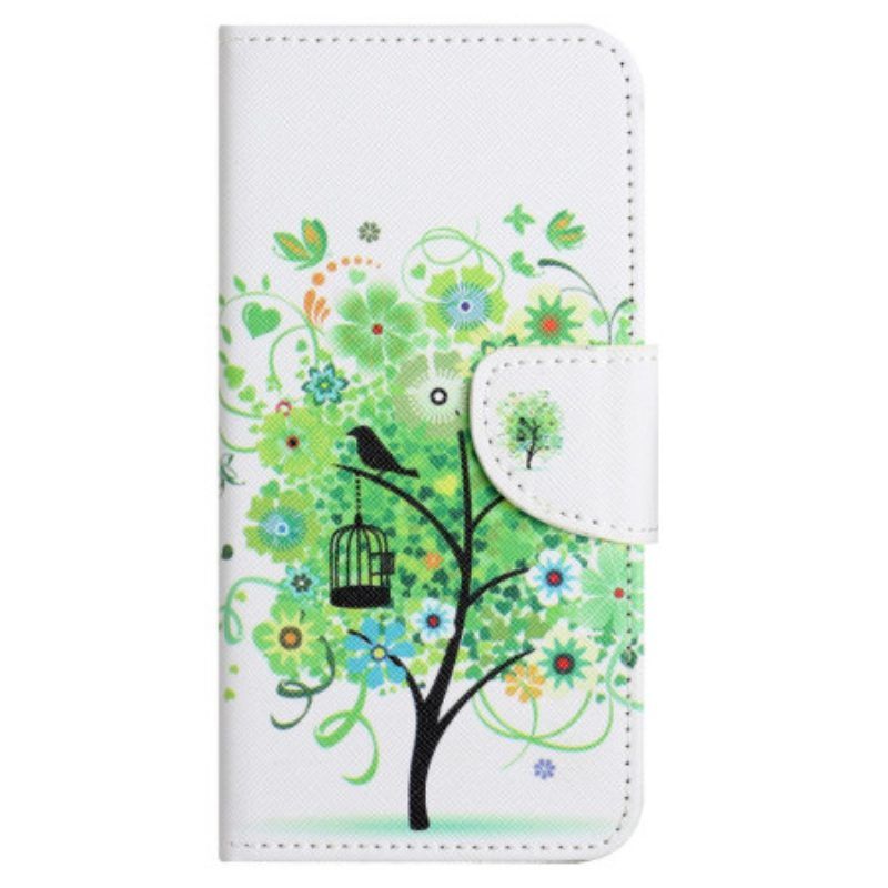 Lederhüllen Für Xiaomi Redmi Note 12 4G Baum Mit Grünen Blättern