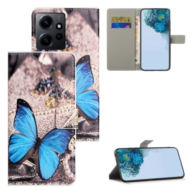 Lederhüllen Für Xiaomi Redmi Note 12 4G Blauer Schmetterling