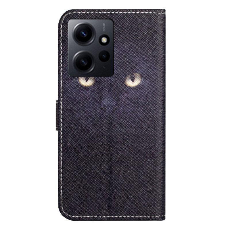 Lederhüllen Für Xiaomi Redmi Note 12 4G Grünäugige Katze Mit Schlüsselband