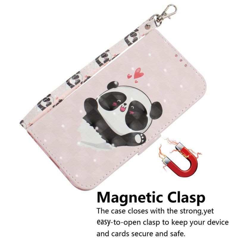 Lederhüllen Für Xiaomi Redmi Note 12 4G Mit Kordel Panda Love Mit Schlüsselband
