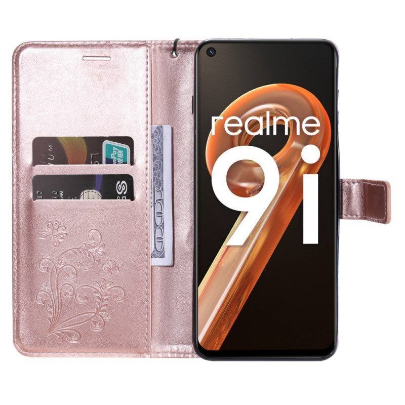 Flip Case Für Realme 9i Mit Kordel Riesiger Riemchenschmetterling