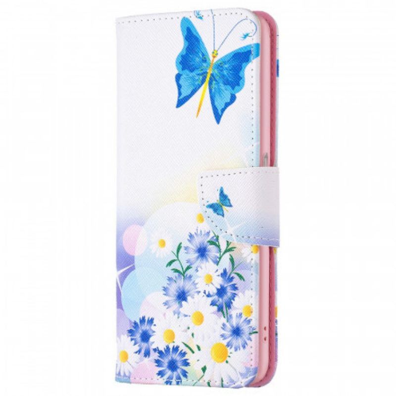 Flip Case Für Realme 9i Schmetterling Und Pastellblumen