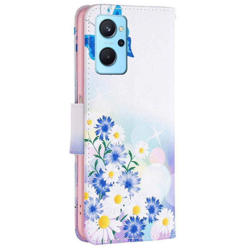 Flip Case Für Realme 9i Schmetterling Und Pastellblumen