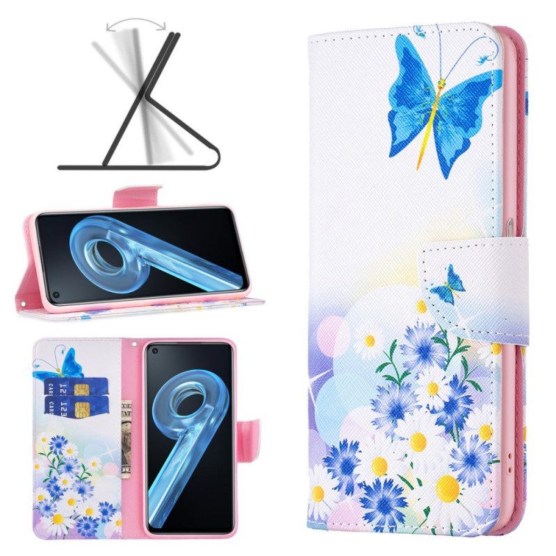 Flip Case Für Realme 9i Schmetterling Und Pastellblumen