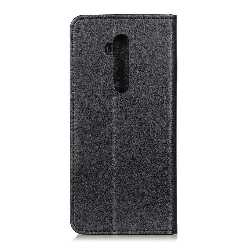 Flip Case Für OnePlus 7T Pro Schwarz Elegantes Geteiltes Litschileder