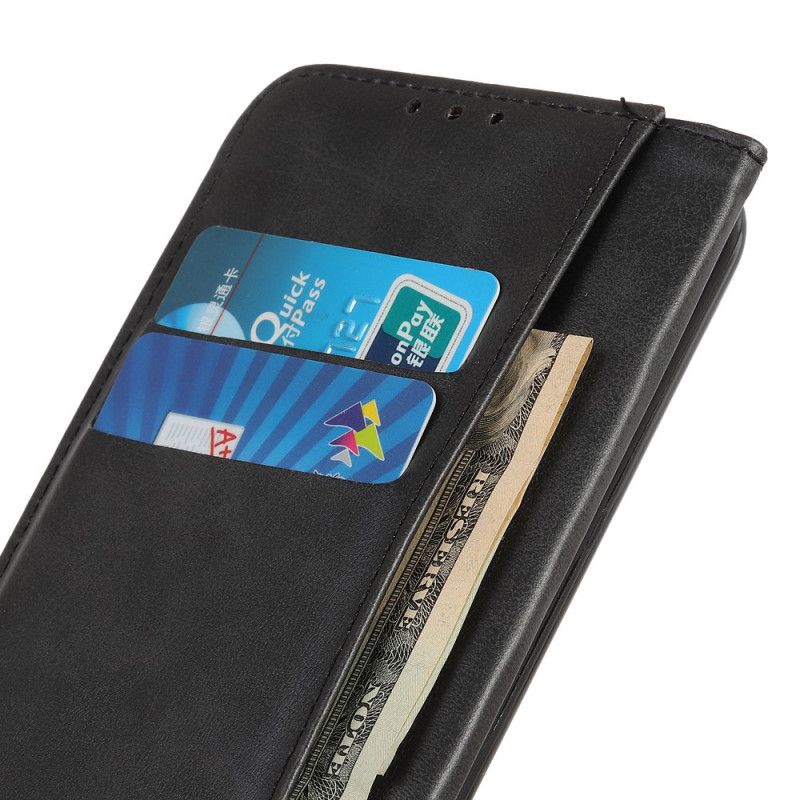 Flip Case Für OnePlus 7T Pro Schwarz Gespaltenes Leder