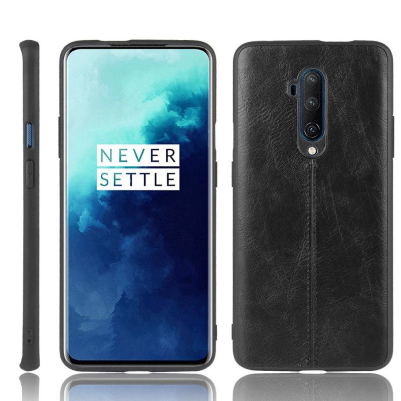 Hülle Für OnePlus 7T Pro Schwarz Genähter Ledereffekt