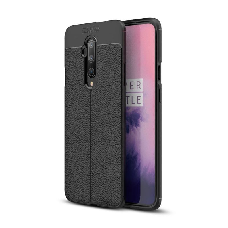 Hülle OnePlus 7T Pro Schwarz Doppellinien-Litschileder-Effekt