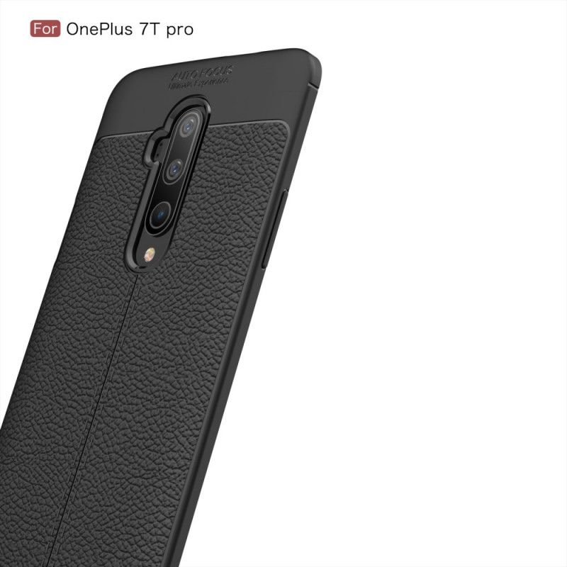 Hülle OnePlus 7T Pro Schwarz Doppellinien-Litschileder-Effekt