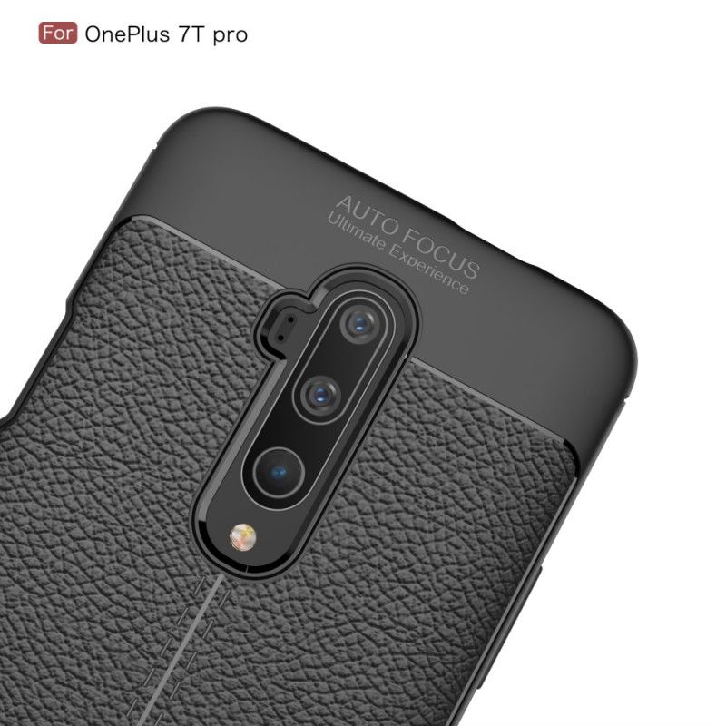 Hülle OnePlus 7T Pro Schwarz Doppellinien-Litschileder-Effekt