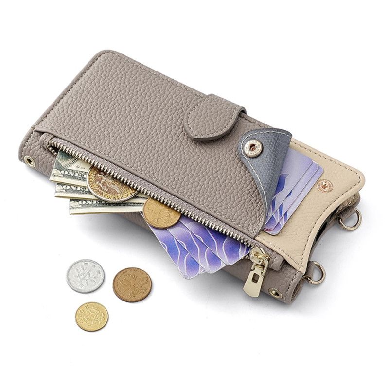 Lederhüllen Für Realme 14x 5g Zweifarbige Geldbörse Mit Kette