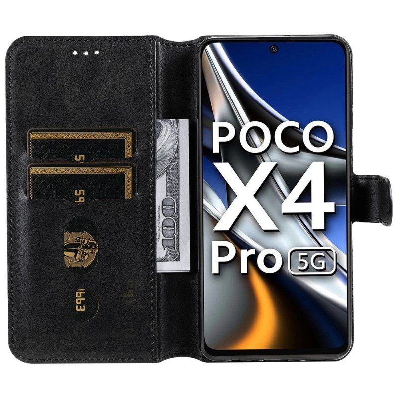 Flip Case Für Poco X4 Pro 5G Klassischer Ledereffekt