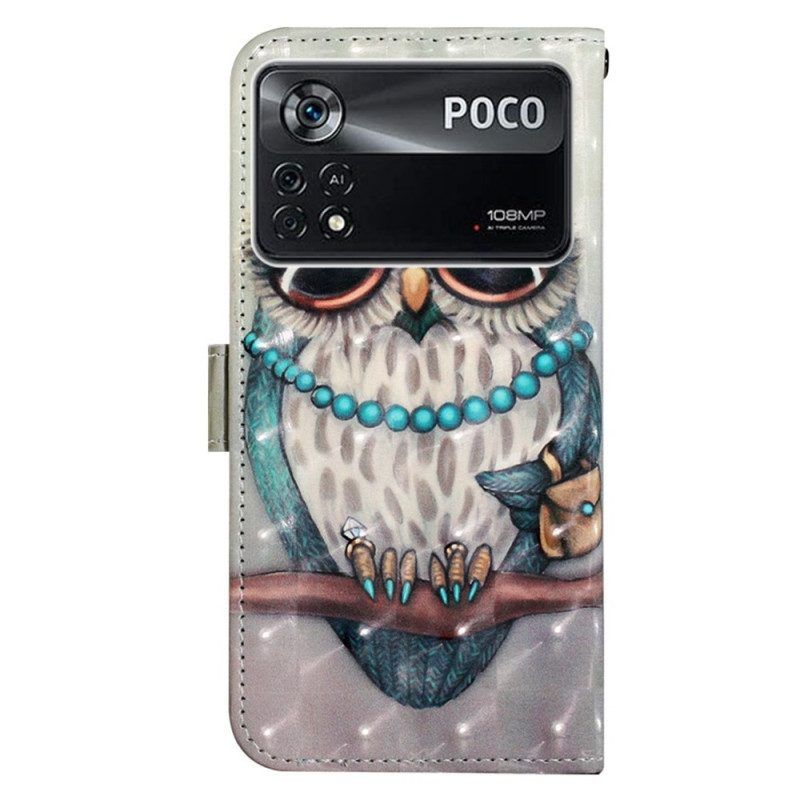 Flip Case Für Poco X4 Pro 5G Mit Kordel Miss Owl Mit Riemen