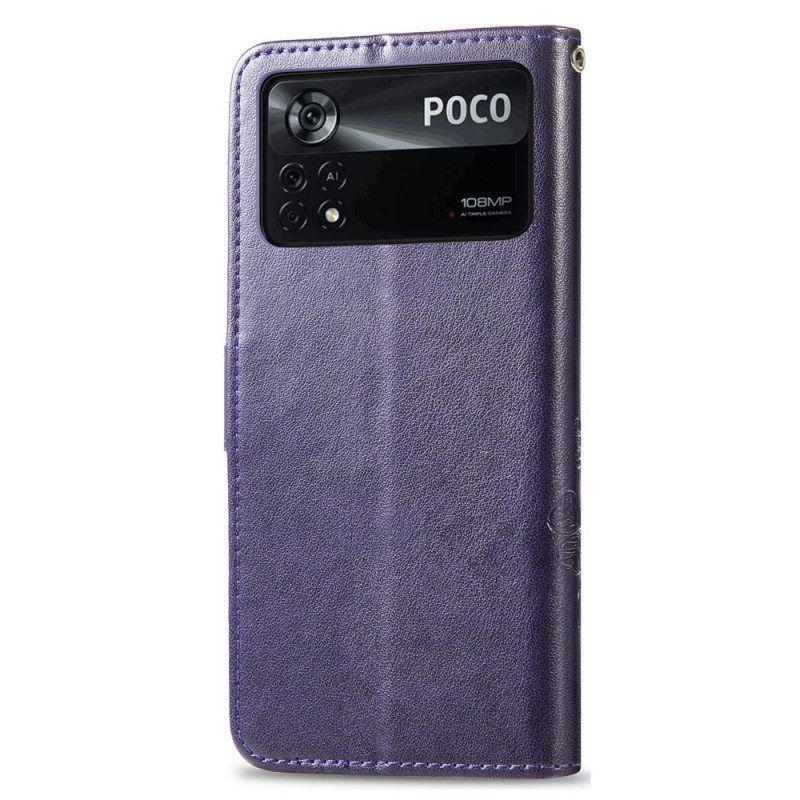 Flip Case Für Poco X4 Pro 5G Mit Kordel Riemchen-blumenmuster