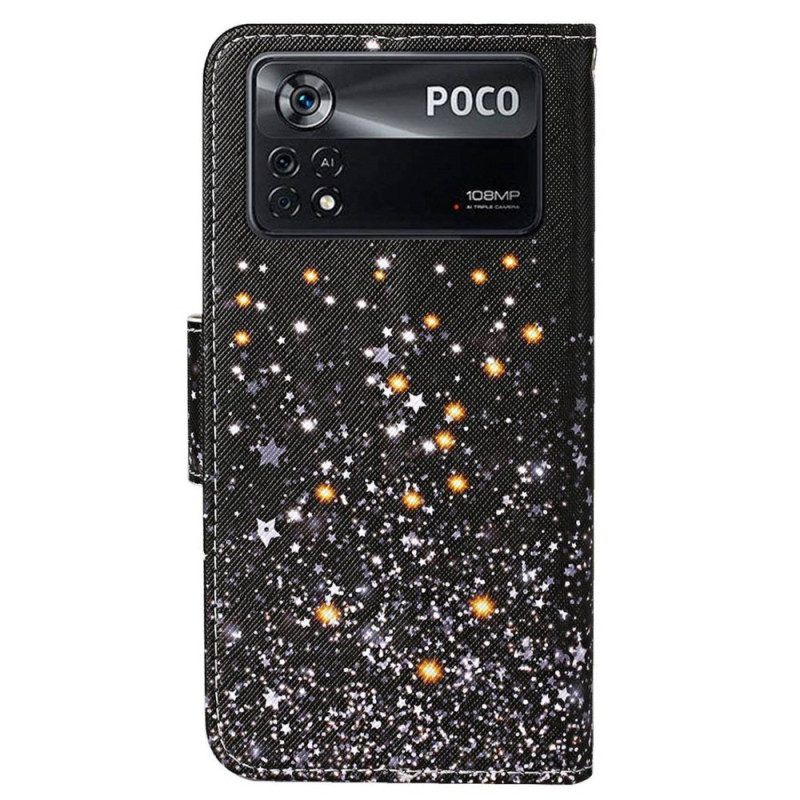 Flip Case Für Poco X4 Pro 5G Mit Kordel Riemchen-glitzereffekt