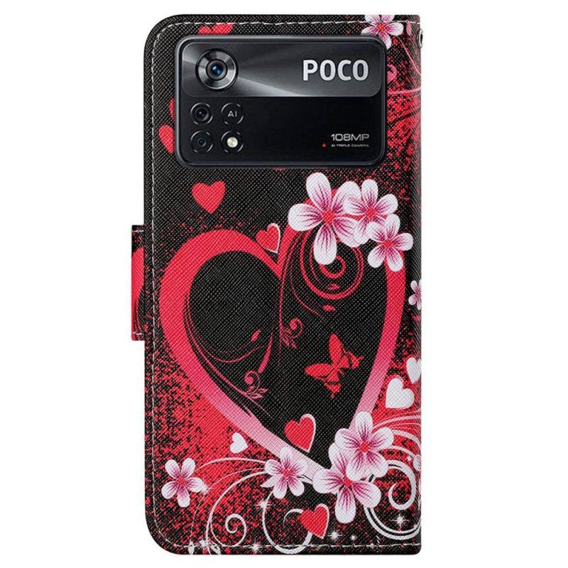 Flip Case Für Poco X4 Pro 5G Mit Kordel Riemchenherz