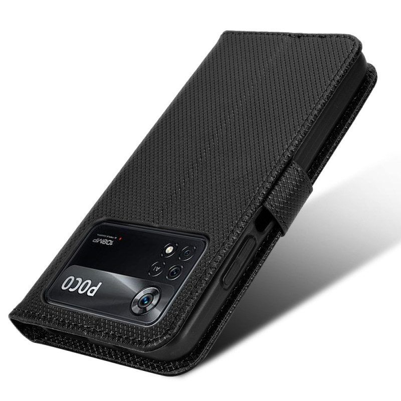 Flip Case Für Poco X4 Pro 5G Mit Kordel Riemchenmuster