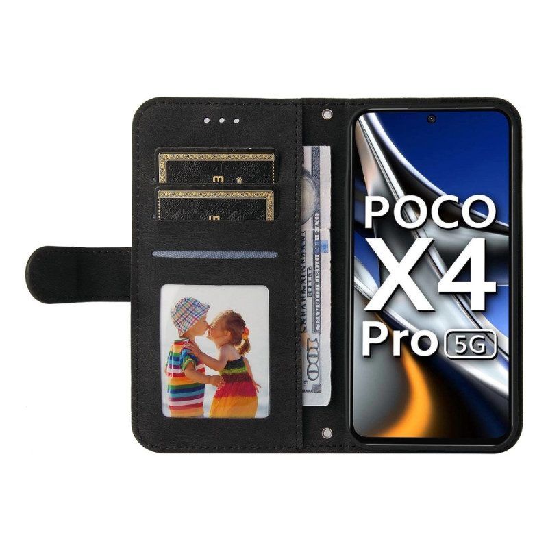 Flip Case Für Poco X4 Pro 5G Nieten Und Riemen Aus Kunstleder