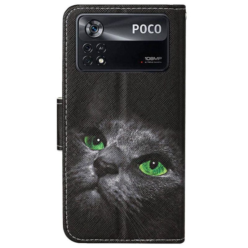 Lederhüllen Für Poco X4 Pro 5G Mit Kordel Grünäugige Katze Im Riemen