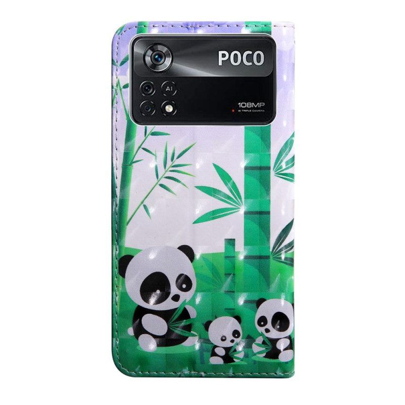 Lederhüllen Für Poco X4 Pro 5G Mit Kordel Schlüsselband Panda-familie