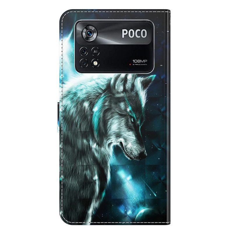 Lederhüllen Für Poco X4 Pro 5G Mit Kordel Schlüsselband Wolf