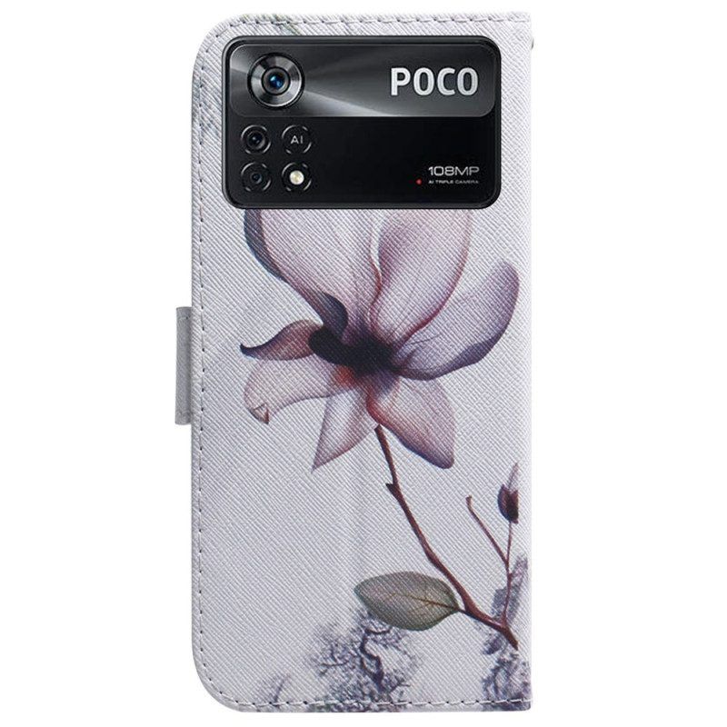 Lederhüllen Für Poco X4 Pro 5G Pinke Blume