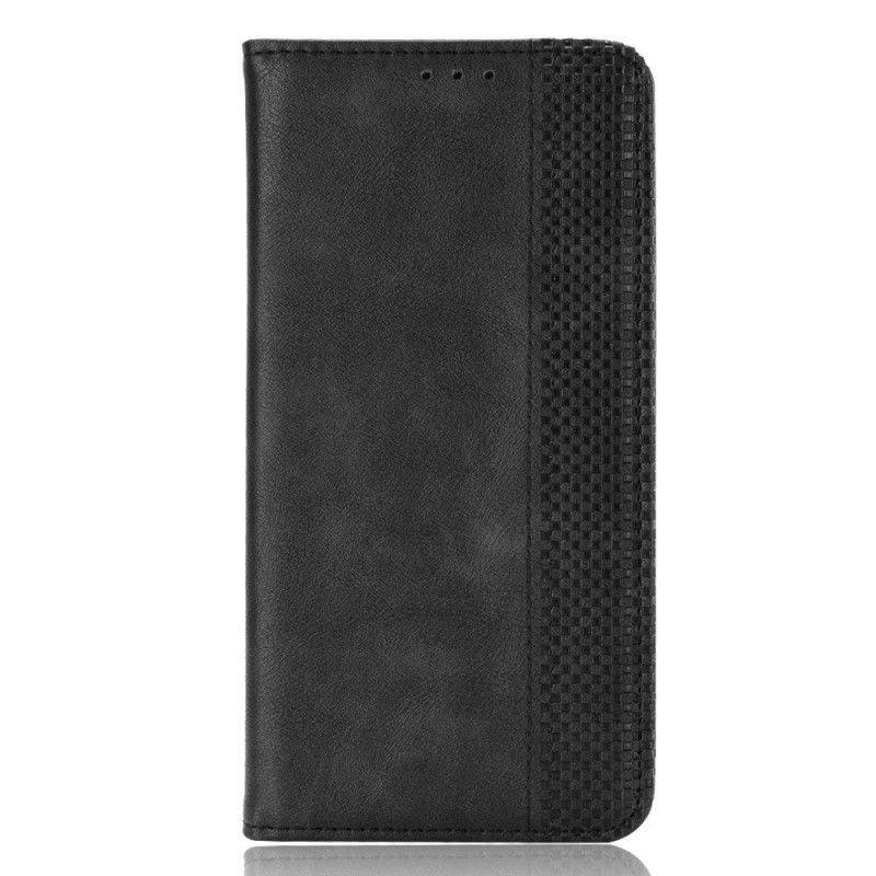 Flip Case Xiaomi Redmi Note 9 5G / Note 9T 5G Schwarz Stilisierter Ledereffekt