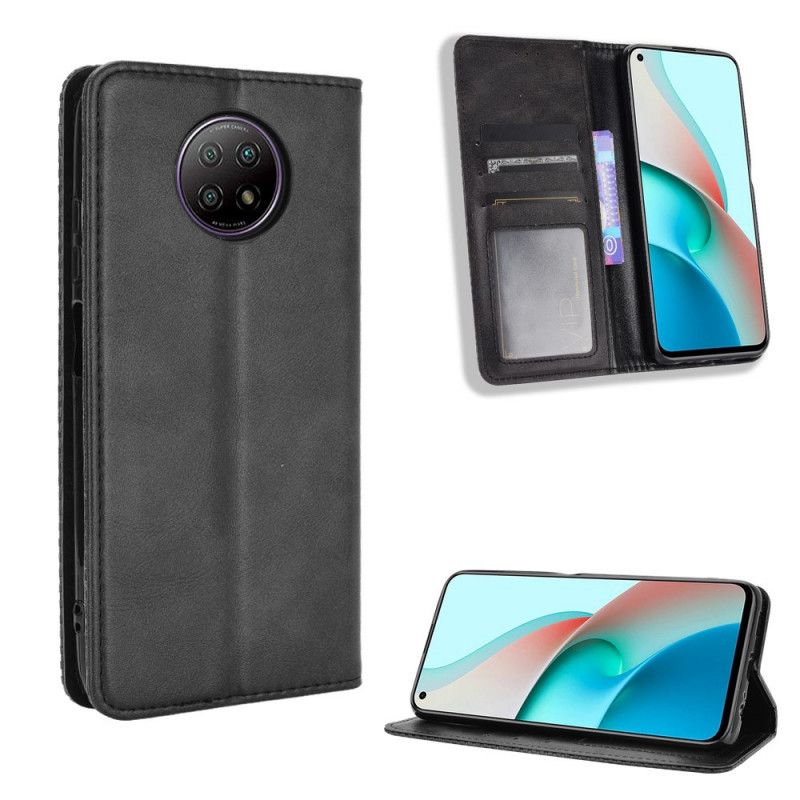 Flip Case Xiaomi Redmi Note 9 5G / Note 9T 5G Schwarz Stilisierter Ledereffekt