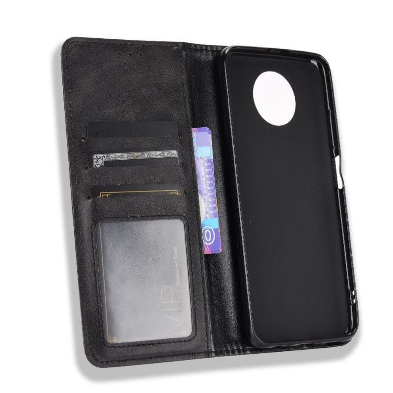 Flip Case Xiaomi Redmi Note 9 5G / Note 9T 5G Schwarz Stilisierter Ledereffekt