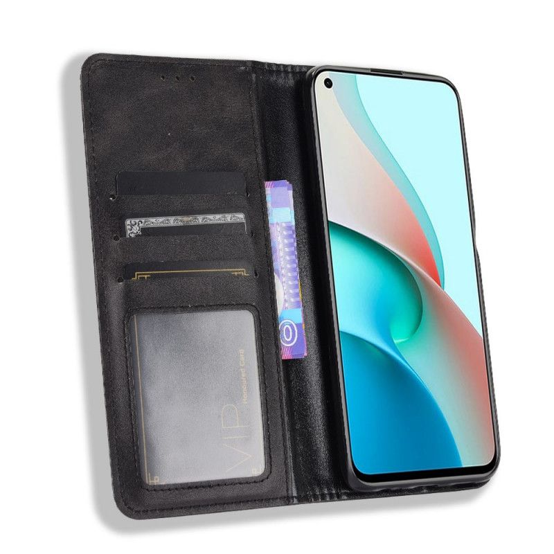 Flip Case Xiaomi Redmi Note 9 5G / Note 9T 5G Schwarz Stilisierter Ledereffekt