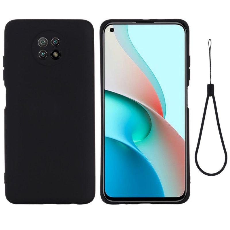 Hülle Xiaomi Redmi Note 9 5G / Note 9T 5G Schwarz Flüssiges Silikon Und Armband