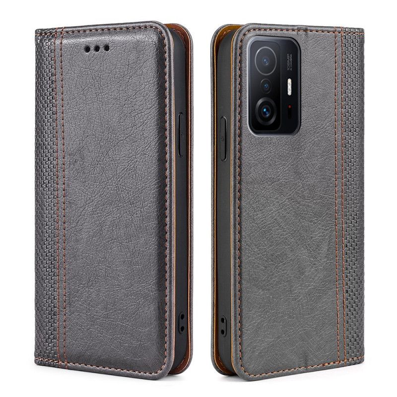 Flip Case Xiaomi Mi 11t / 11t Pro Nähte In Geteiltem Litschi-leder