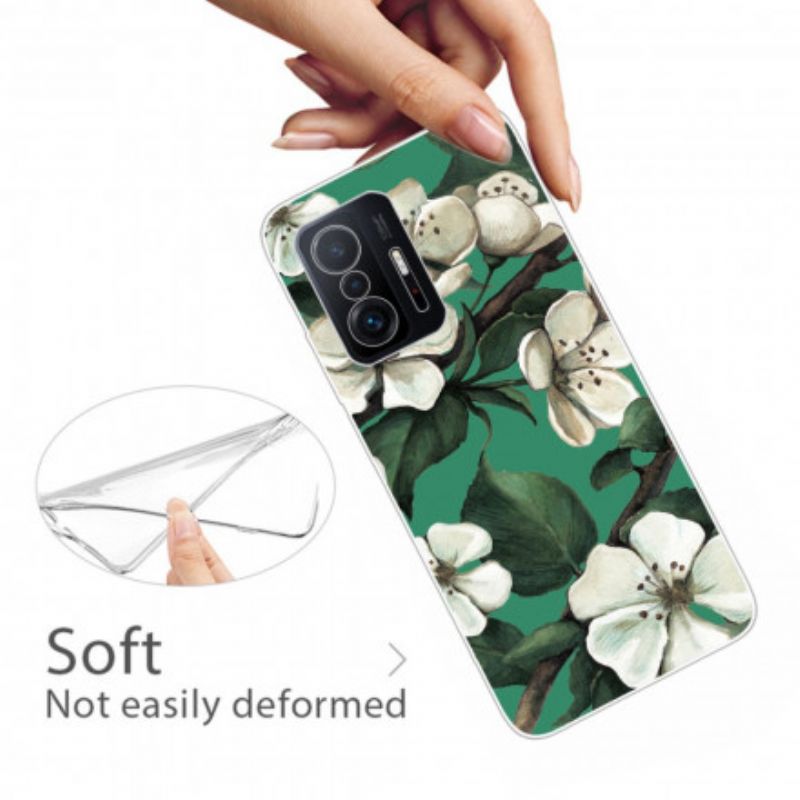 Hülle Xiaomi Mi 11t / 11t Pro Gemalte Weiße Blumen