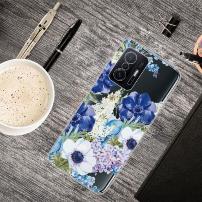Hülle Xiaomi Mi 11t / 11t Pro Nahtloses Blaues Blumen-aquarell