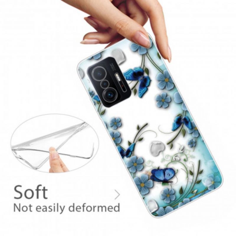 Hülle Xiaomi Mi 11t / 11t Pro Retro Schmetterlinge Und Blumen