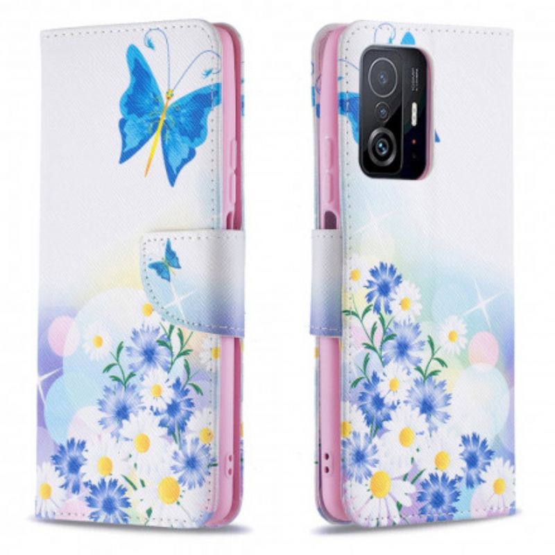 Lederhüllen Xiaomi Mi 11t / 11t Pro Bemalte Schmetterlinge Und Blumen