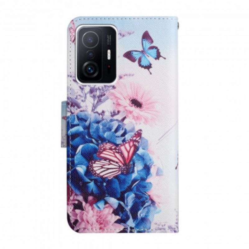 Lederhüllen Xiaomi Mi 11t / 11t Pro Blumenstrauß Und Schmetterlinge