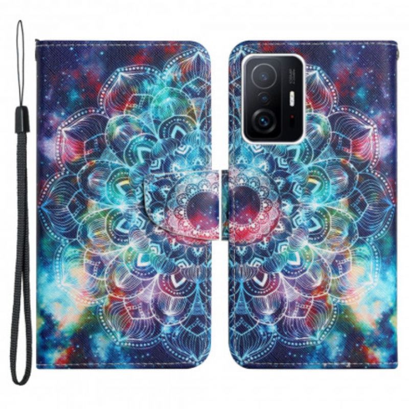 Lederhüllen Xiaomi Mi 11t / 11t Pro Handyhülle Auffälliges Halbes Riemchen-mandala