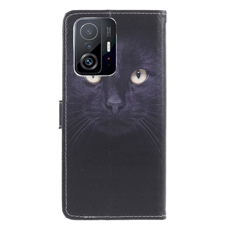 Lederhüllen Xiaomi Mi 11t / 11t Pro Handyhülle Schwarze Katzenaugen Mit Riemchen