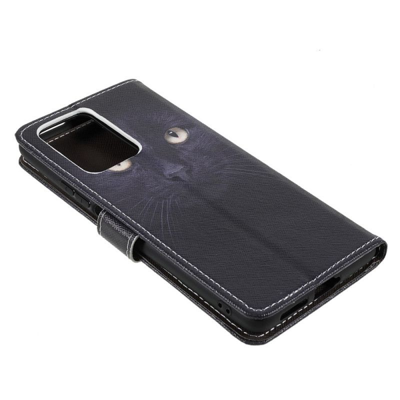 Lederhüllen Xiaomi Mi 11t / 11t Pro Handyhülle Schwarze Katzenaugen Mit Riemchen