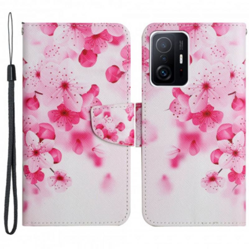Lederhüllen Xiaomi Mi 11t / 11t Pro Rosa Blumen