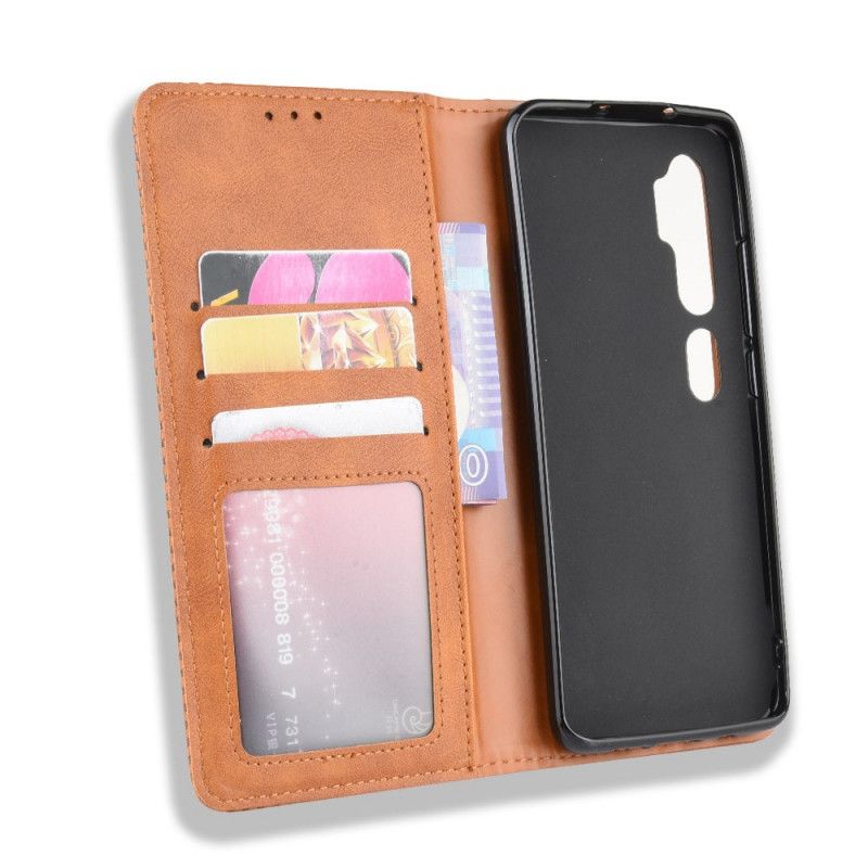 Flip Case Für Xiaomi Mi Note 10 / 10 Pro Schwarz Stilisierter Vintage-Ledereffekt