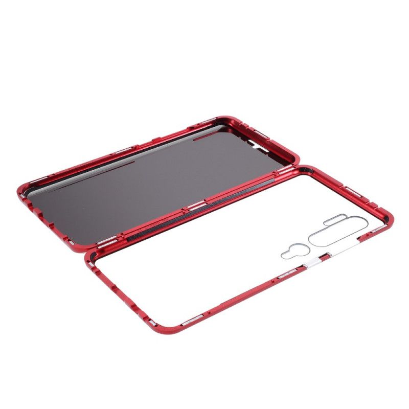 Hülle Für Xiaomi Mi Note 10 / 10 Pro Rot Metallkanten Und Gehärtetes Glas