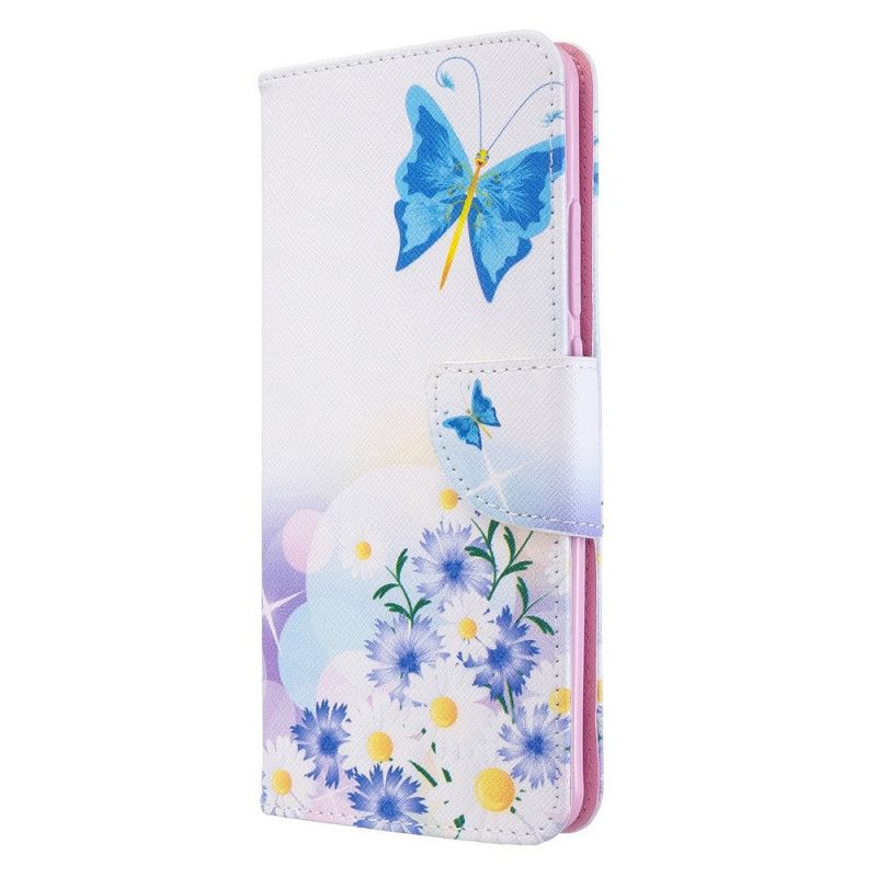 Lederhüllen Xiaomi Mi Note 10 / 10 Pro Pink Handyhülle Bemalte Schmetterlinge Und Blumen