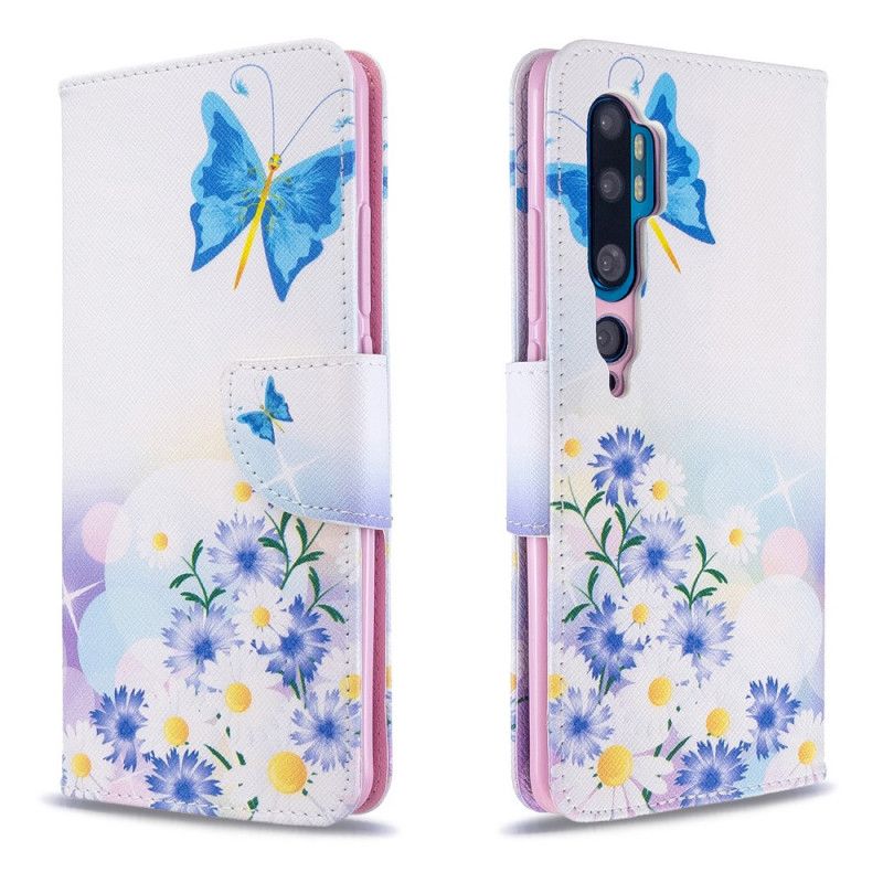 Lederhüllen Xiaomi Mi Note 10 / 10 Pro Pink Handyhülle Bemalte Schmetterlinge Und Blumen