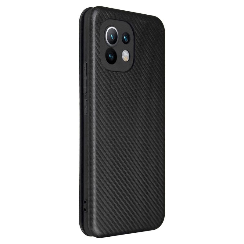 Flip Case Für Xiaomi Mi 11 Schwarz Kohlefaser Mit Stützring